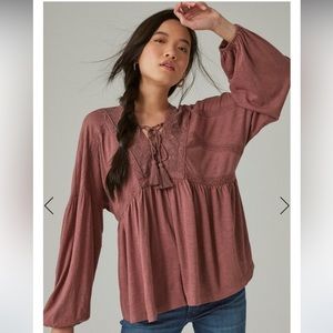 Lucky brand Lace Up Trim Peasant Top